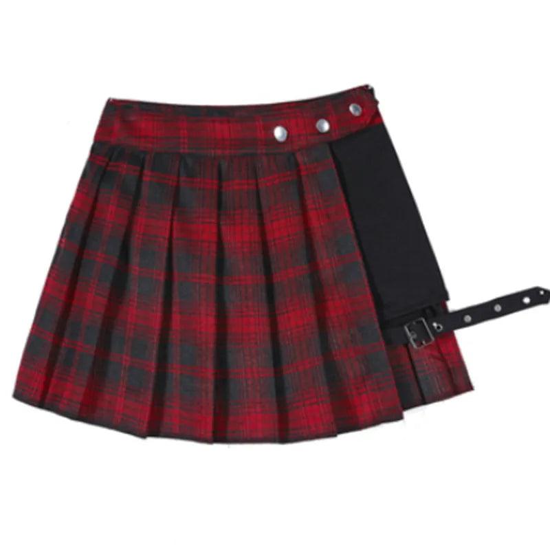 Gothic Pleated Skirt 🖤 Harajuku Punk Plaid Irregular High Waist Skirt ✨