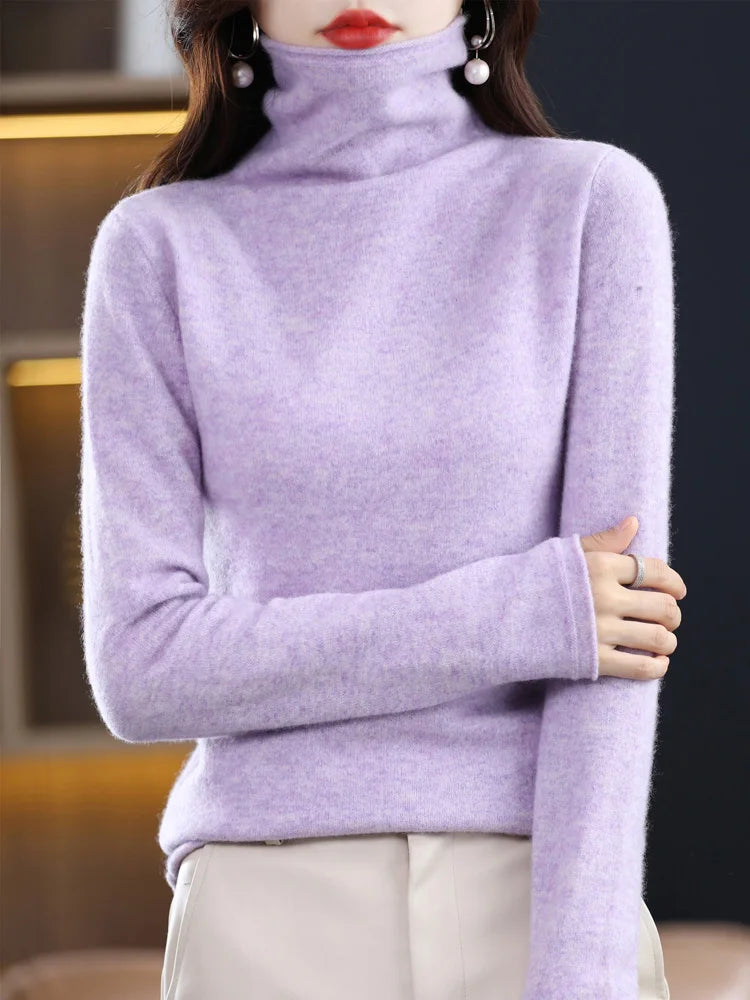 Women’s 100% Merino Wool Sweater – Autumn Winter Pile Collar Pullover Knitwear 🧶🍂