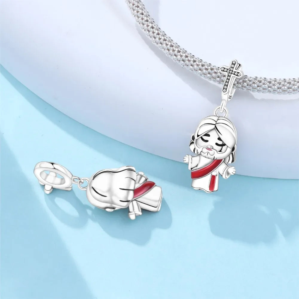925 Sterling Silver Jesus Religious Symbol Charm Bead | Faith Pendant for Original Bracelet DIY Jewelry Gift