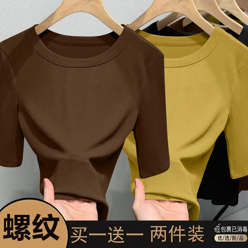 Slim Fit Ice Silk T-Shirt for Women | Summer Breathable Short Sleeve Top | Casual Round Neck Base Shirt