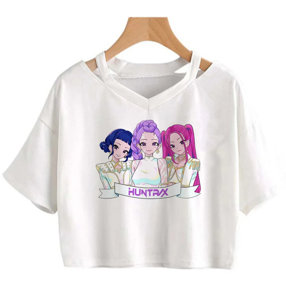 Kpop Demon Hunters Girls Crop T-Shirt – Women’s O-Neck Summer Y2K Punk Sleeveless Top