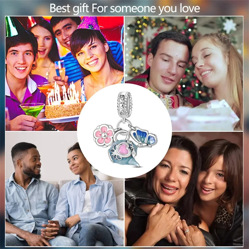 925 Silver Plated Magic Mirror Princess Angel Pink Charm Beads | Fits Original Pan 925 Bracelet | Exquisite DIY Jewelry