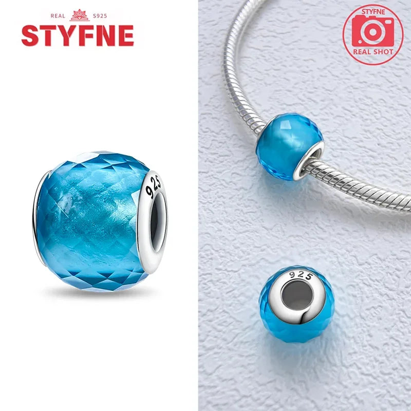 925 Sterling Silver Blue Series Crystal Enamel Murano Bead | Fit Original Bracelet Women DIY Fine Jewelry Gift