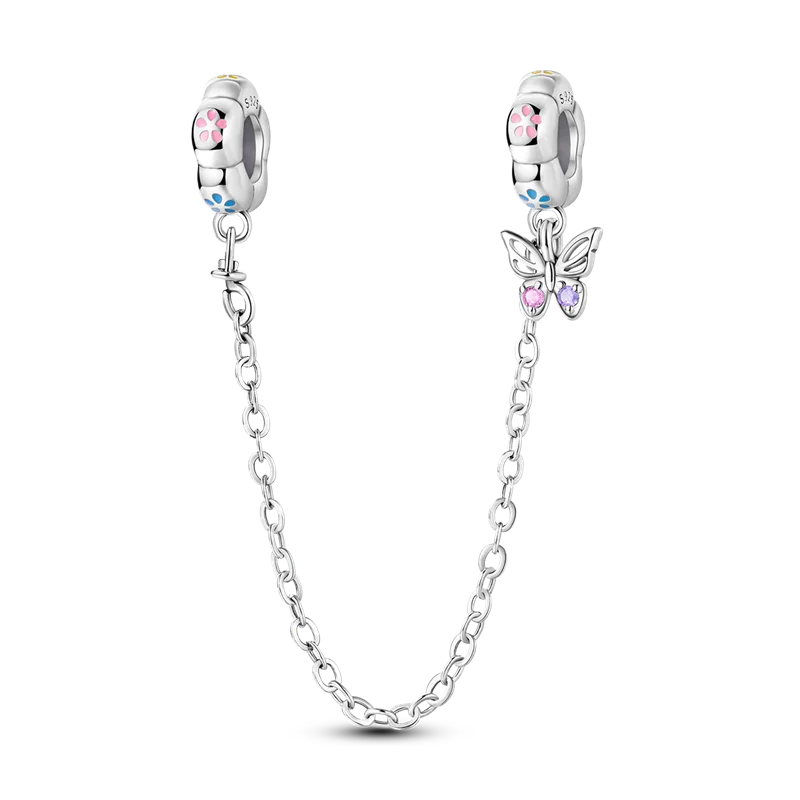 925 Sterling Silver Star Moon Safety Chain Charm | Pandora Fit Jewelry