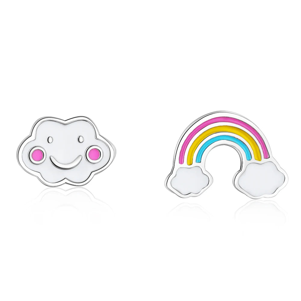 Real Pure 925 Sterling Silver Rainbow Stud Earrings for Women & Girls – Cute Korean Japanese Style