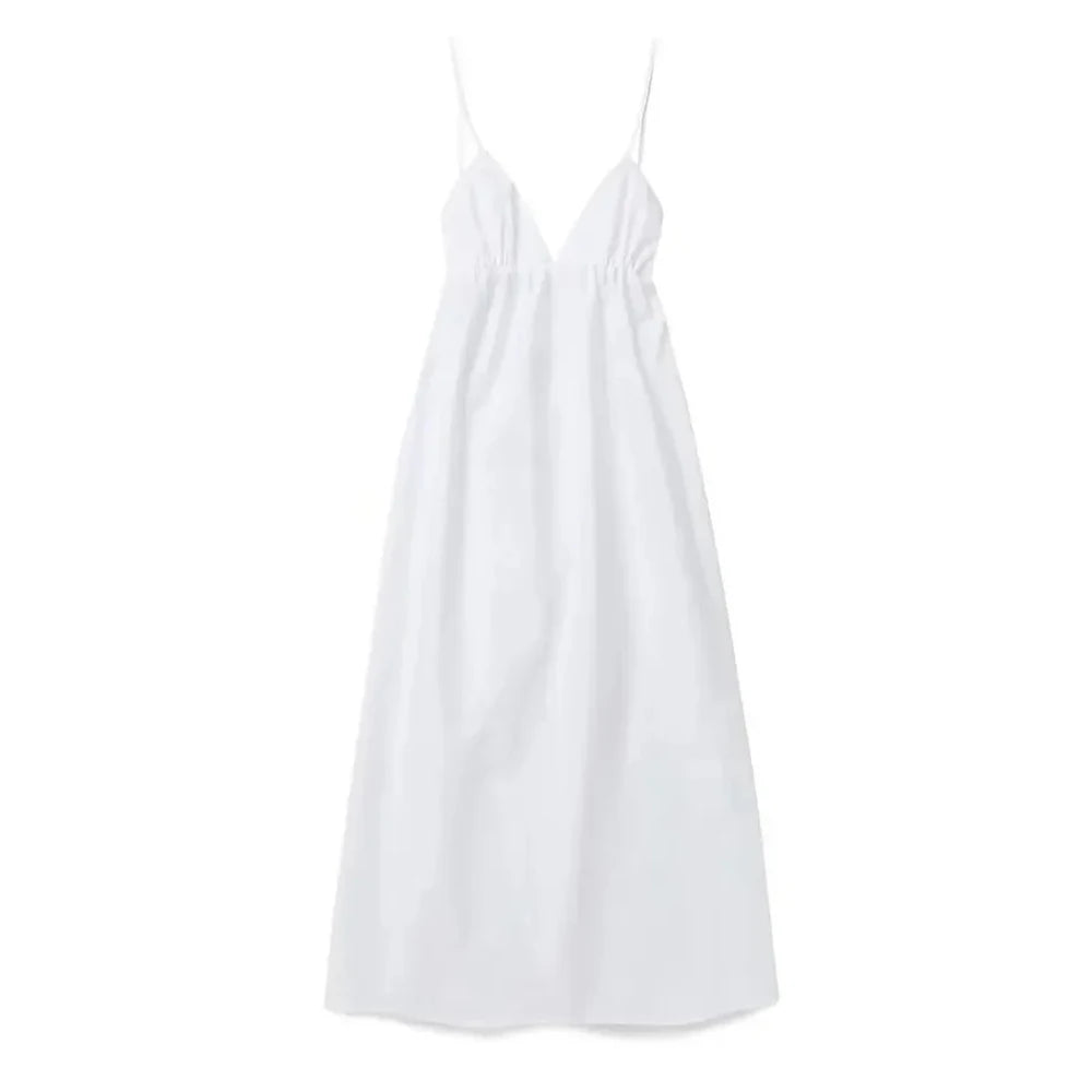 2025 Women’s Elegant Maxi Dress – Spring Summer Casual Backless Spaghetti Strap V-Neck A-Line Party Dress