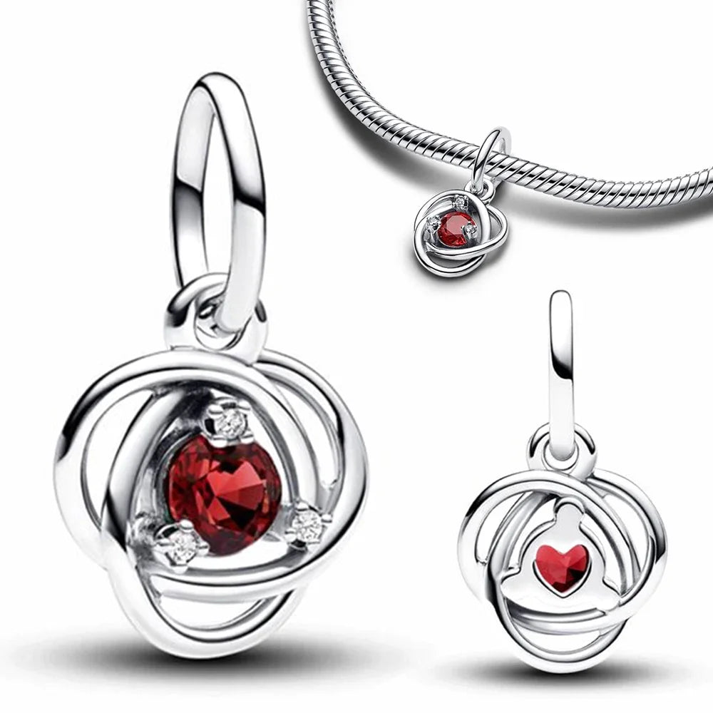 925 Sterling Silver Birthstone Eternity Circle Charms | Fit Pandora Bracelet | Women’s DIY Jewelry Gift