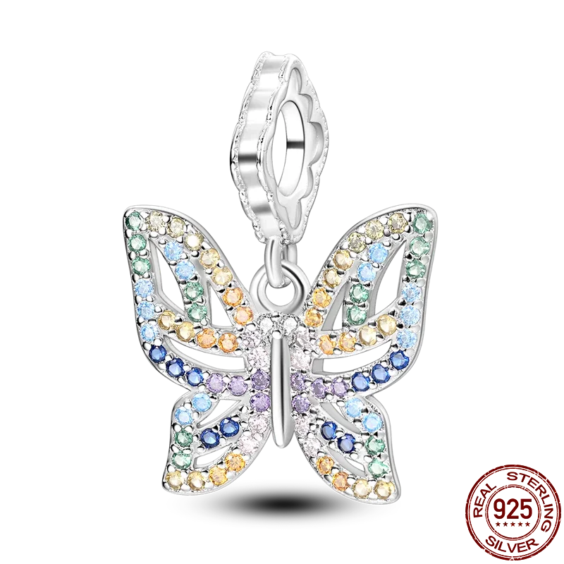 925 Sterling Silver Blue Series Charm | Dragonfly, Butterfly, Bird & Pansy Flower Pendant for 4MM Bracelet