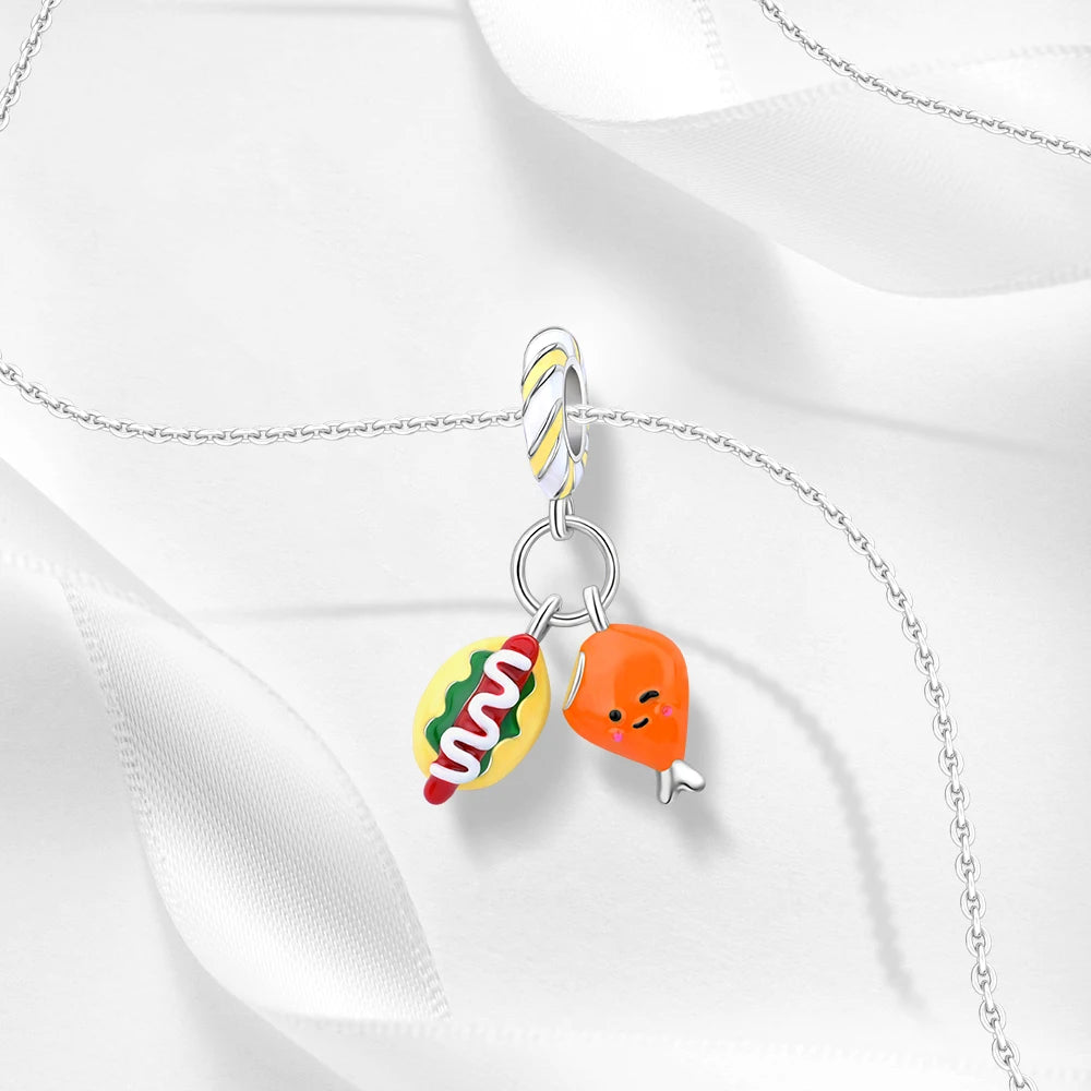2025 New 925 Sterling Silver Coffee, Cake, Fruit & Burger Charms | Fit Pandora Bracelet & Necklace DIY Jewelry
