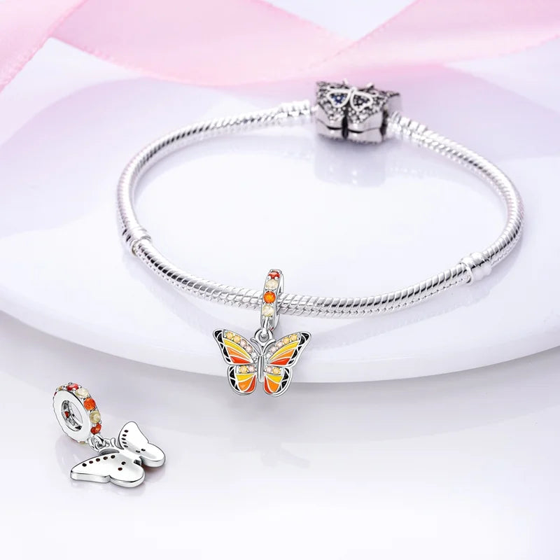 925 Sterling Silver Squirrel & Maple Leaf Charm | Shiny Zircon Autumn Beads Fit Pandora Bracelet DIY Jewelry