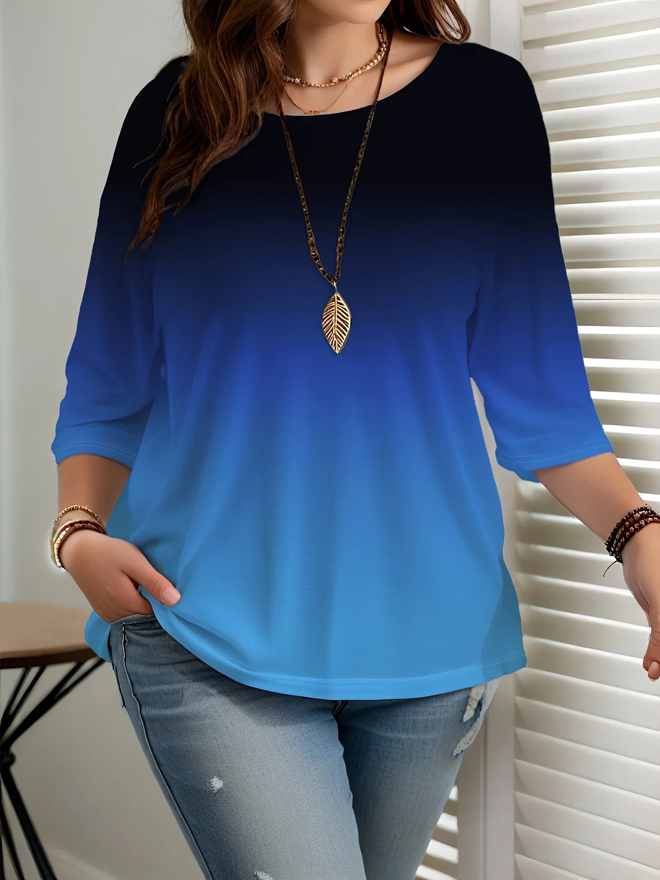 Plus Size Women’s Gradient Color T-Shirt – Loose, Elegant, Casual & Comfortable Top 🌿✨