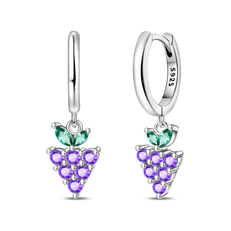 925 Sterling Silver Cute Fruit Earrings – Cherry, Strawberry, Apple & Grape for Women