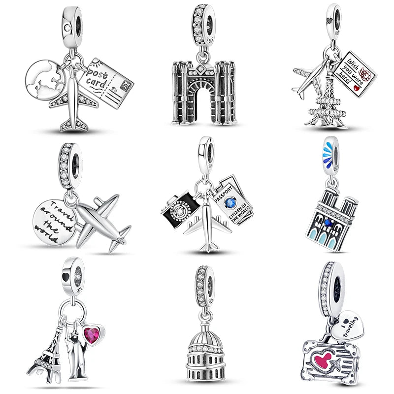 925 Sterling Silver Travel & Luggage Attractions Zircon Charm Beads | Fit Pandora Bracelet