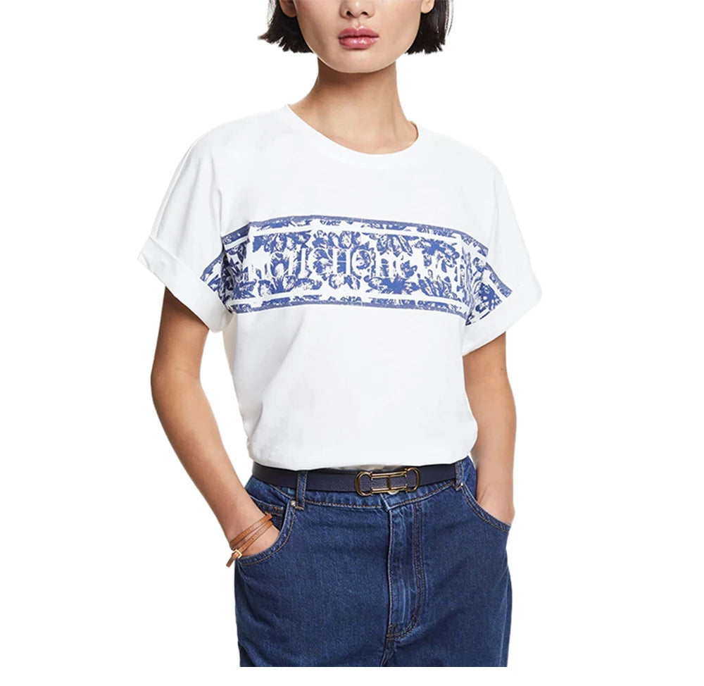Women’s Luxury Brand Cotton T-Shirt | Summer Short Sleeve O-Neck Tee | Letter Printed Classic Top
