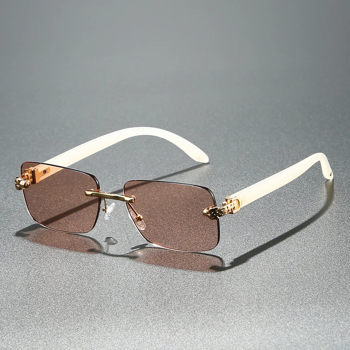 Europe Fashion Rectangular Sunglasses – Men Women Unisex Luxury Rimless Frameless Sun Glasses | Cheetah Style Wooden Texture
