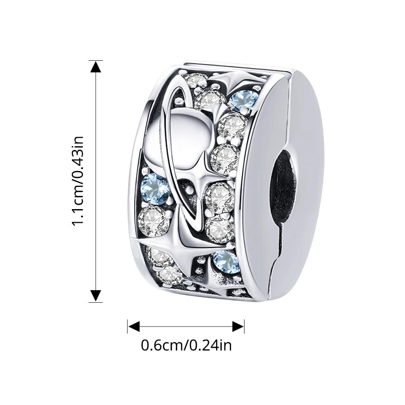 BAMOER 925 Sterling Silver Star of David Pendant | Polished Hexagram CZ Bead | Fits Original Bracelet DIY Jewelry Accessories