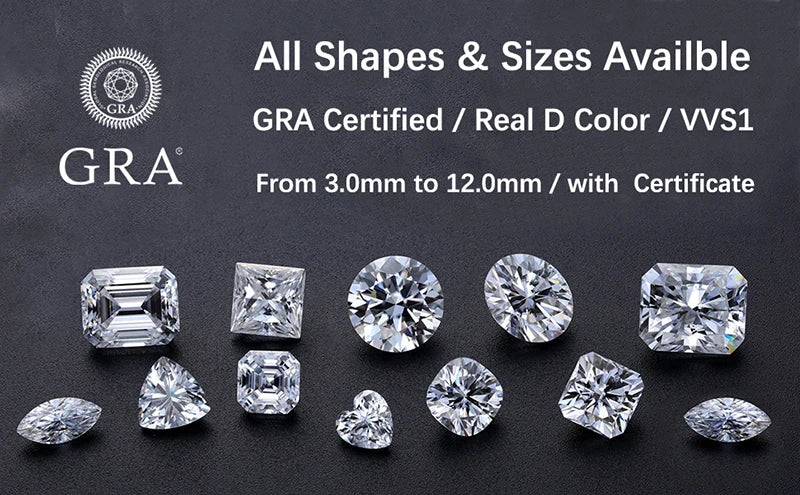 Super White D Color Moissanite Loose Stone – 0.1 to 20 Carat Round Cut 3EX – Pass Diamond Tester with GRA Certificate