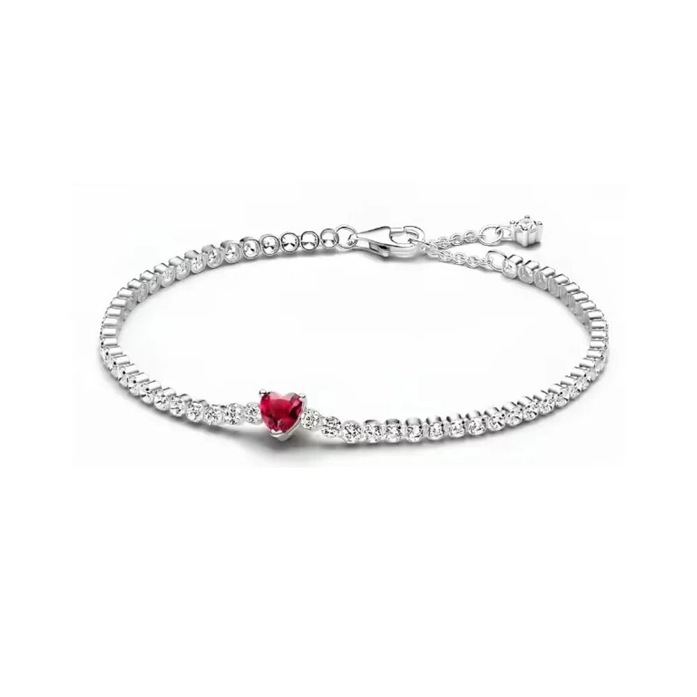 New 925 Sterling Silver Red & Blue Zircon Bracelet – Women’s Valentine’s Day DIY Jewelry Gift