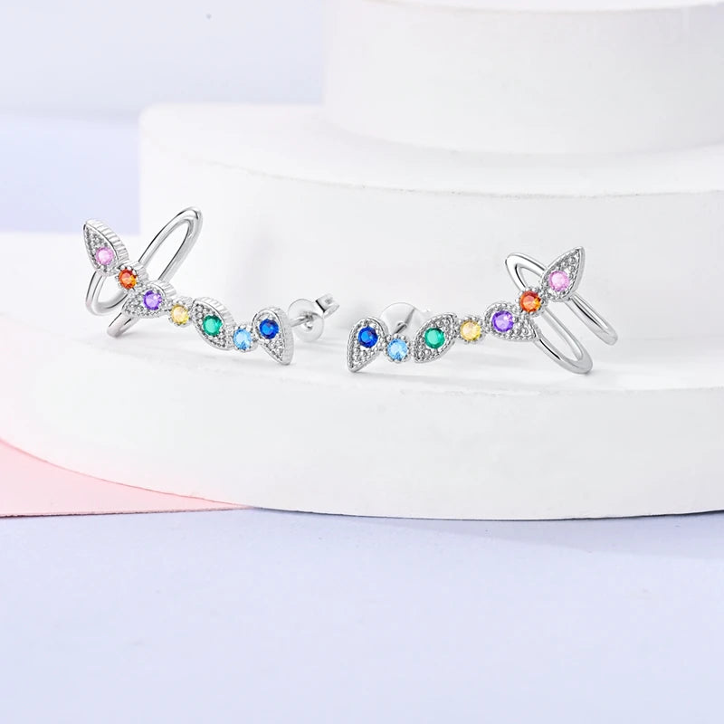 925 Sterling Silver Colorful Butterfly Hoop Earrings | Pave CZ Elegant Gothic Jewelry for Women & Friends