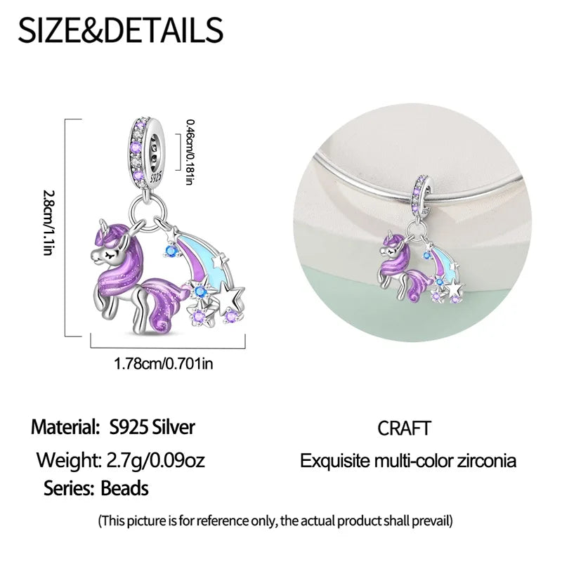 925 Silver Plated Magic Mirror Princess Angel Pink Charm Beads | Fits Original Pan 925 Bracelet | Exquisite DIY Jewelry