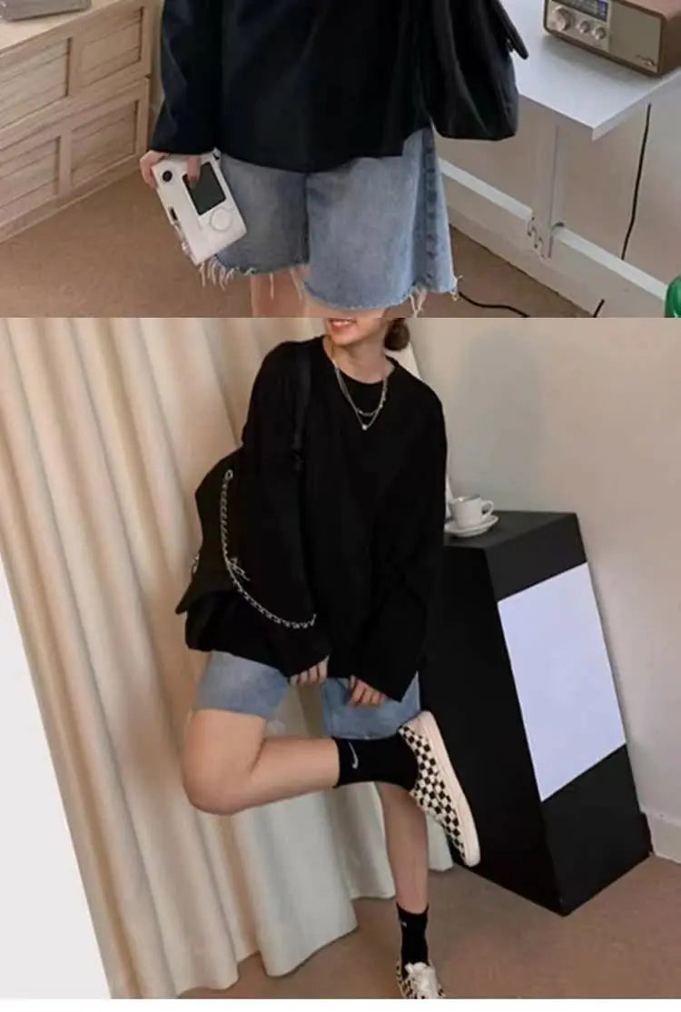 Spring Autumn Women’s Loose Long Sleeve Basic T-Shirt – Casual Round Neck Top Polyester Spandex