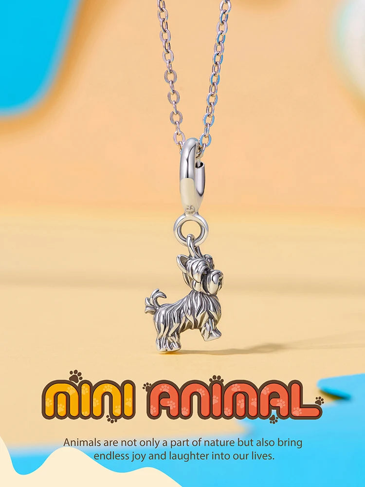 WOSTU 925 Sterling Silver Pet Dog Charm Pomeranian Yorkshire Terrier Pendant for Women Bracelet