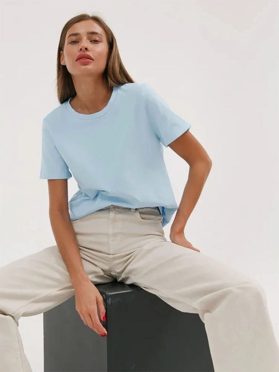 Bornladies Women’s Summer Cotton T-Shirt | Basic Solid Short Sleeve Loose Top | Fashionable Bottoming Shirt