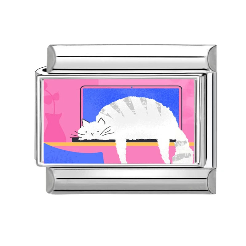 2025 Original Y2K Colorful Cute Cartoon Cats Dogs Italian Charm Links Fit 9mm Stainless Steel Bracelet Men Women DIY Making Gift