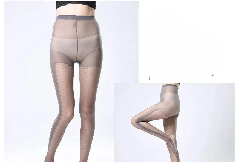 Women's Striped Lace Tights – Sheer Jacquard Dot Pantyhose with Side Seam Detail, 20 Denier for Transitional Seasons