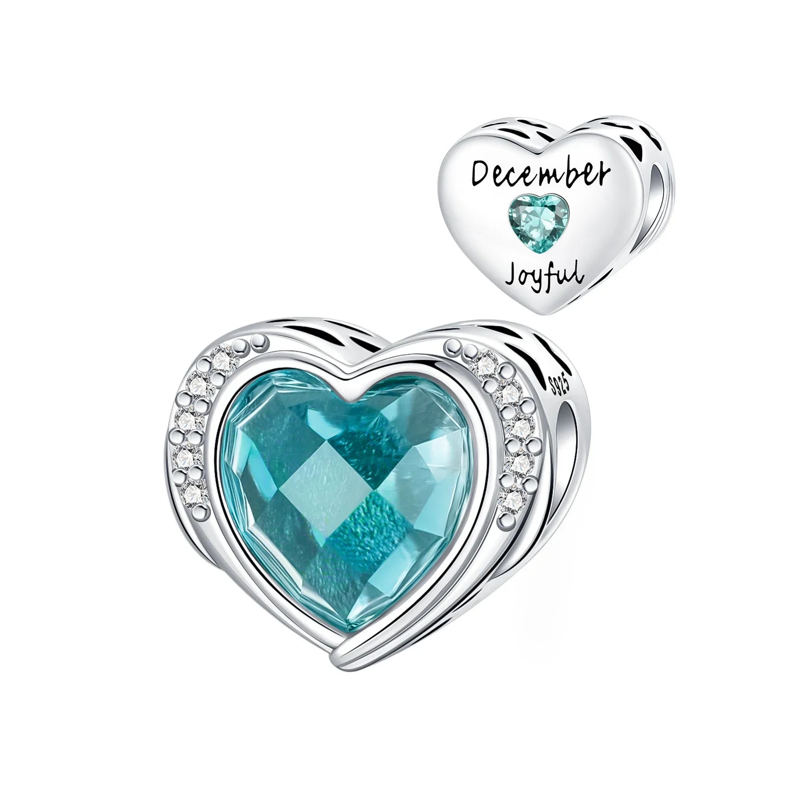 925 Sterling Silver Birthstone Love Pendant Charm | January–December Zircon Bead for Bracelet & Necklace DIY Jewelry Gift