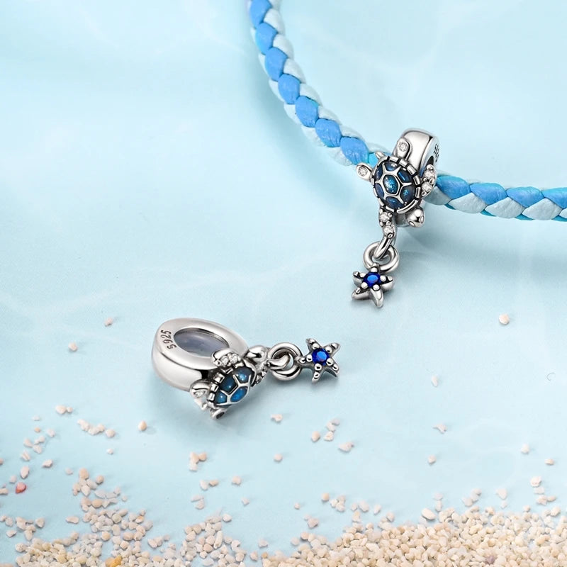 New Summer Ocean Silver Plated Sea Turtle & Starfish Shell Charm | DIY Bracelet Jewelry for Women