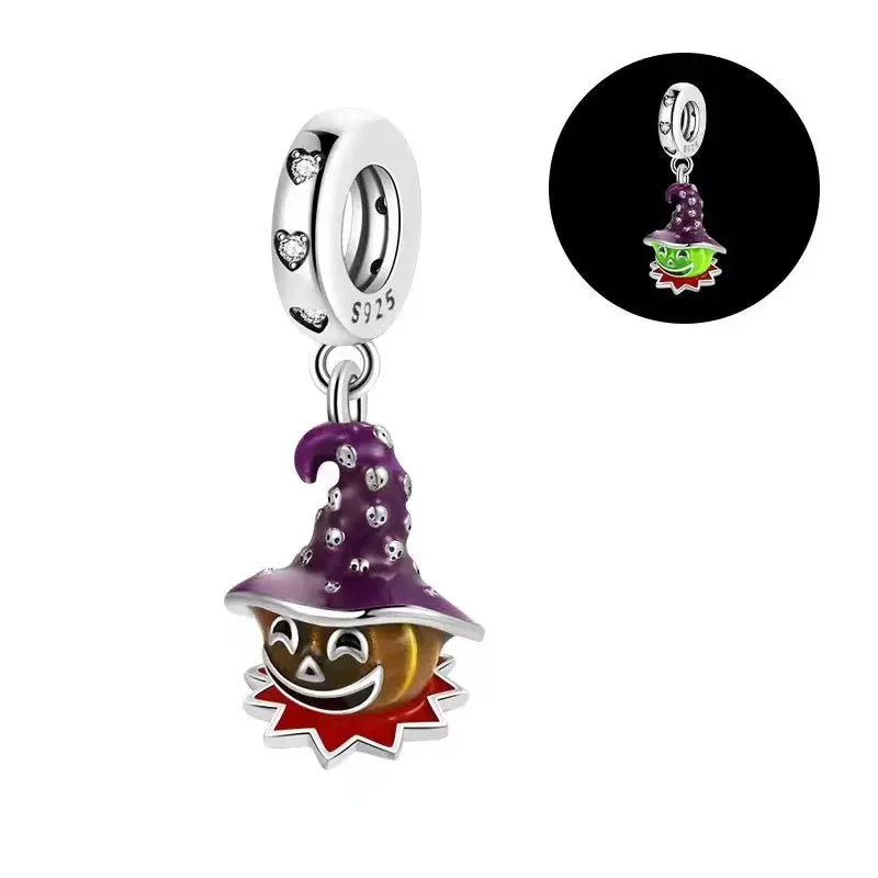 925 Sterling Silver Halloween Luminous Skull & Pumpkin Charms | Fits Original Pandora Bracelet | Party DIY Jewelry Gift