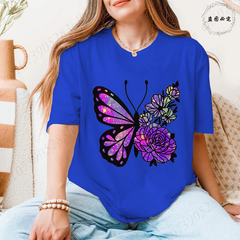 Women's Butterfly Flower Graphic T-Shirt – Aesthetic Short Sleeve Casual Summer Tee 2026 🦋🌸