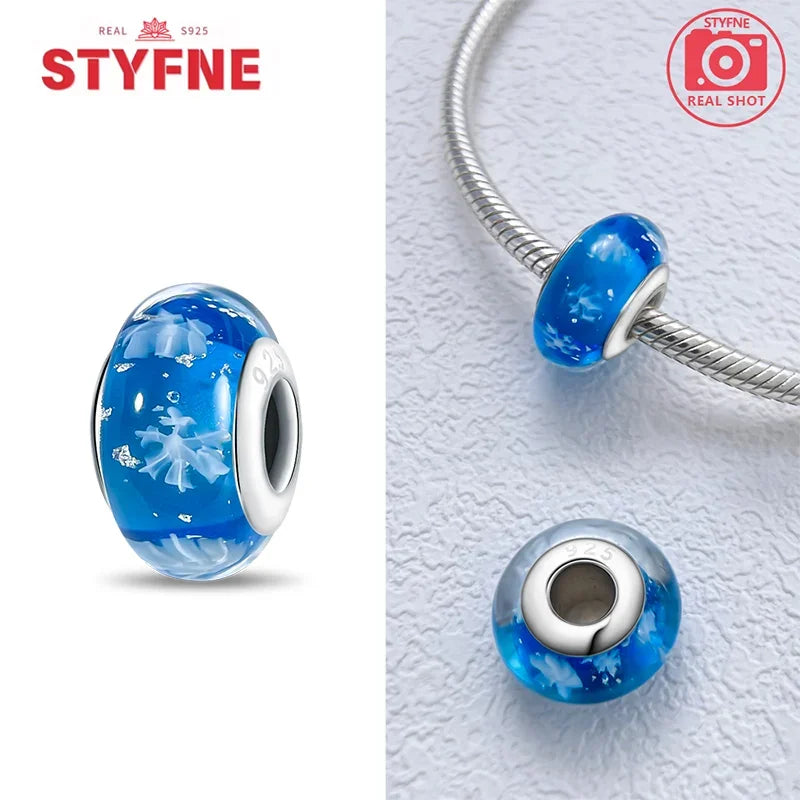 925 Sterling Silver Blue Series Crystal Enamel Murano Bead | Fit Original Bracelet Women DIY Fine Jewelry Gift