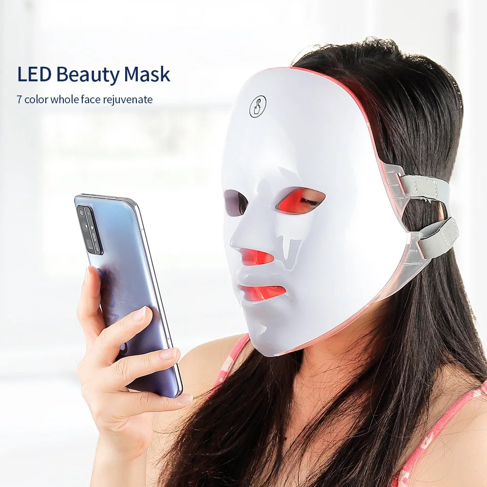Wireless 7 Colors LED Face & Neck Mask | Photon Facial Rejuvenation & Skin Tightening