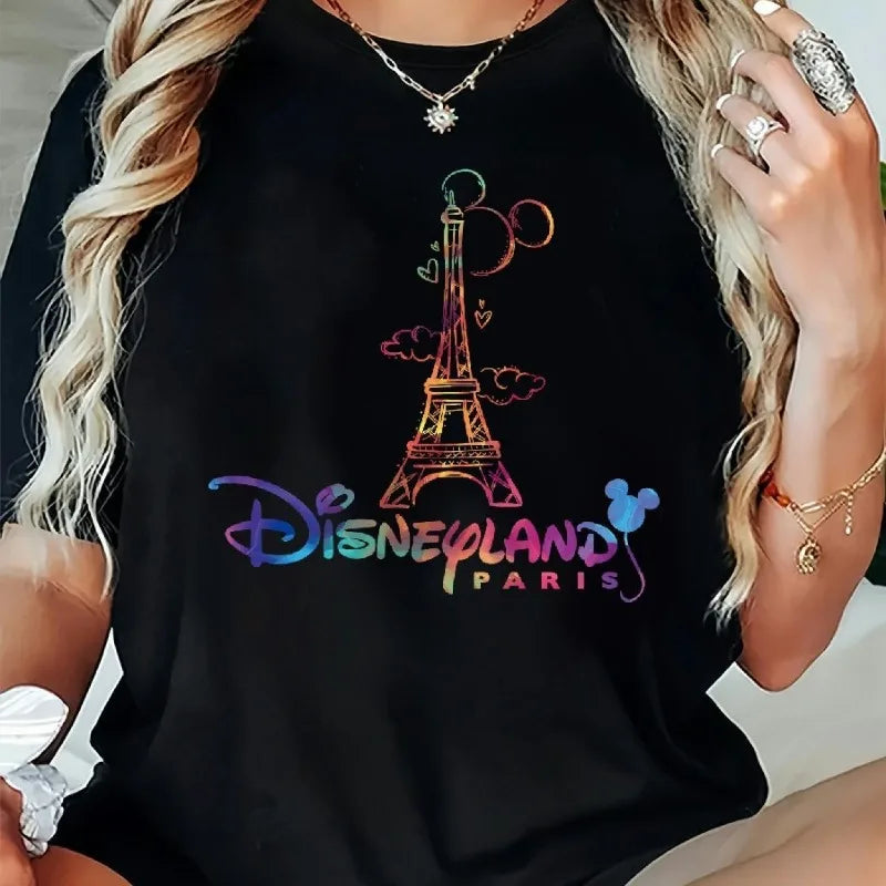 Disneyland Paris Pattern T-shirt, All Season Pure Cotton, Casual and Fashionable, Suitable for Both Men and Women