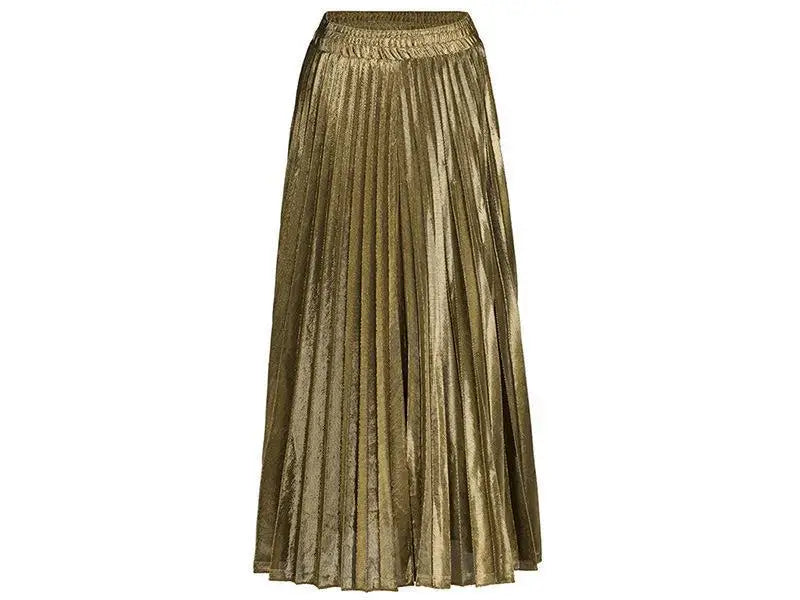 Women’s Check Pleated Maxi Skirt | High Waist Harajuku Long Swing Skirt | Gold Large Size Saias XXL