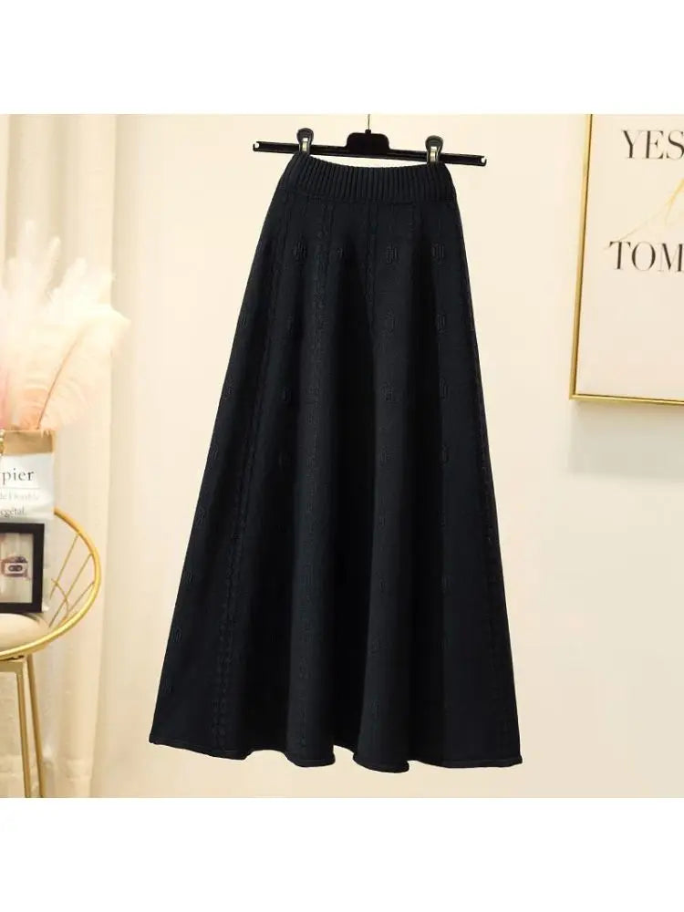 High Waist Knitted Midi Skirt – Women’s Sweater Matching Large Flounce A-Line Umbrella Skirt | Spring, Autumn & Winter