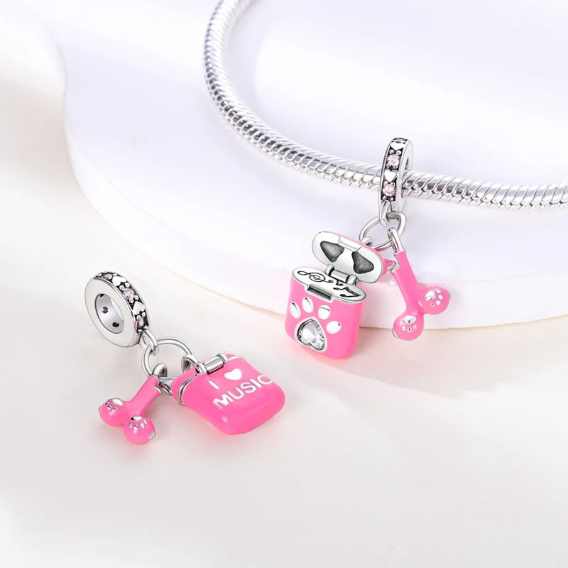 925 Silver 🎧 Enamel Earphone Charm Bead | Pandora Fit DIY Jewelry