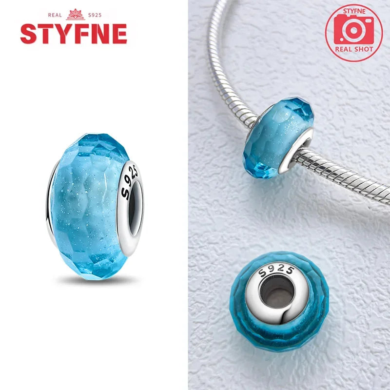 925 Sterling Silver Blue Series Crystal Enamel Murano Bead | Fit Original Bracelet Women DIY Fine Jewelry Gift