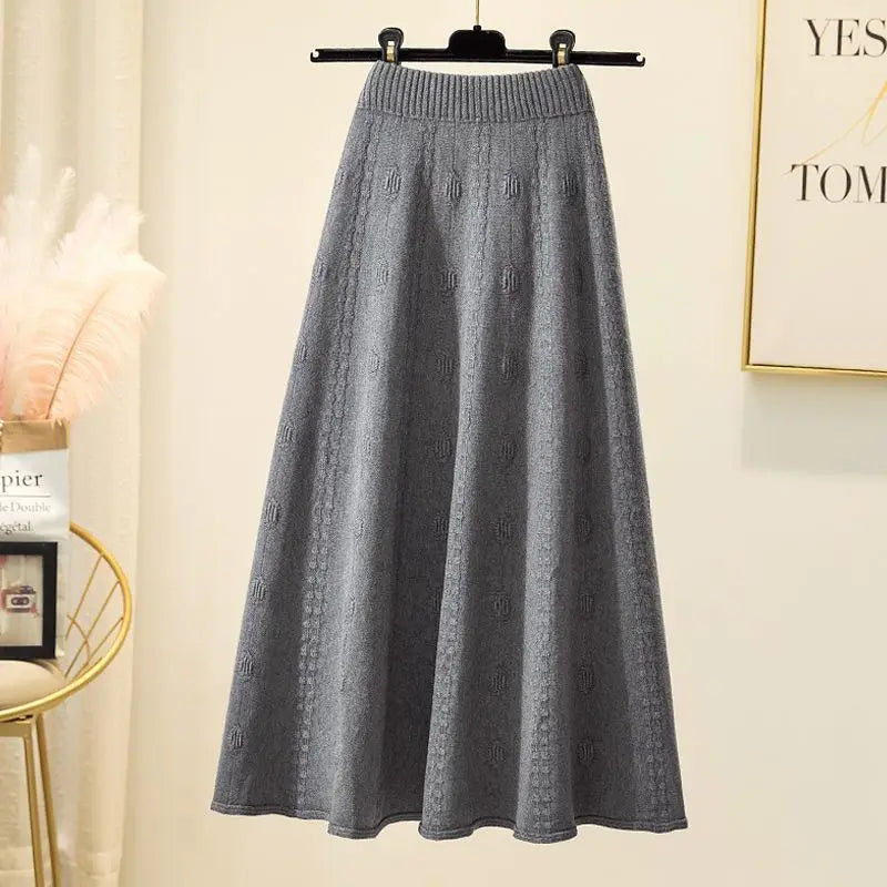 High Waist Knitted Midi Skirt – Women’s Sweater Matching Large Flounce A-Line Umbrella Skirt | Spring, Autumn & Winter
