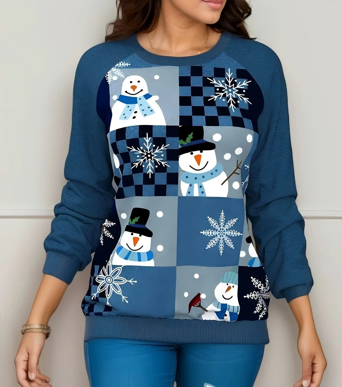 Festival Fashion Women’s T-Shirts | Christmas 3D Snowman Sweatshirt | Long Sleeve Pullover Tops for Winter