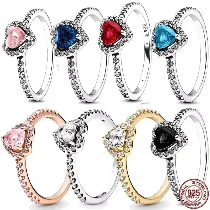 New 925 Sterling Silver Red Heart Crystal Ring – Sparkling Zircon Retro Women’s Jewelry Gift