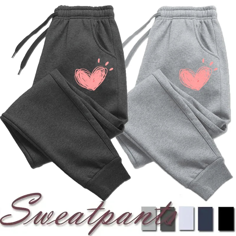 Women’s Heart Print Sweatpants | Cotton Jogger Trousers for Autumn & Winter | Casual Sports & Fitness Pants