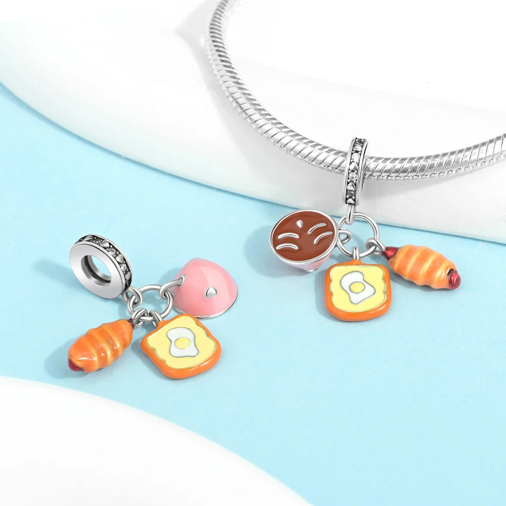 2025 New 925 Sterling Silver Coffee, Cake, Fruit & Burger Charms | Fit Pandora Bracelet & Necklace DIY Jewelry