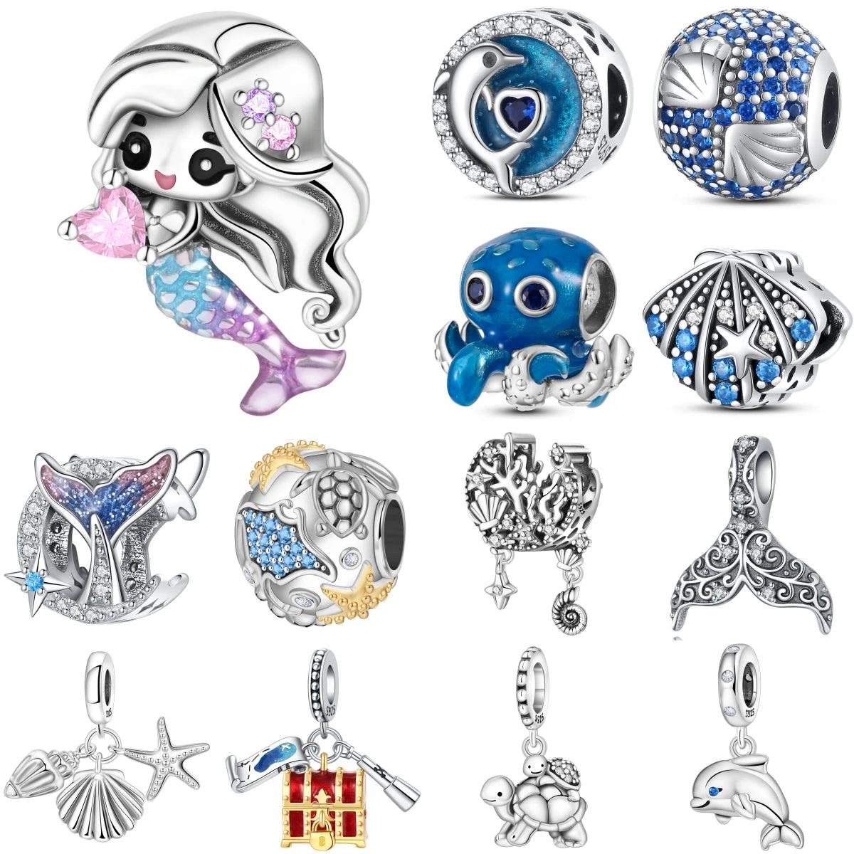 Orstarry 925 Sterling Silver Mermaid Cartoon Charm | Original Pendant Beads Fit Pandora Bracelet DIY Fine Jewelry Gift