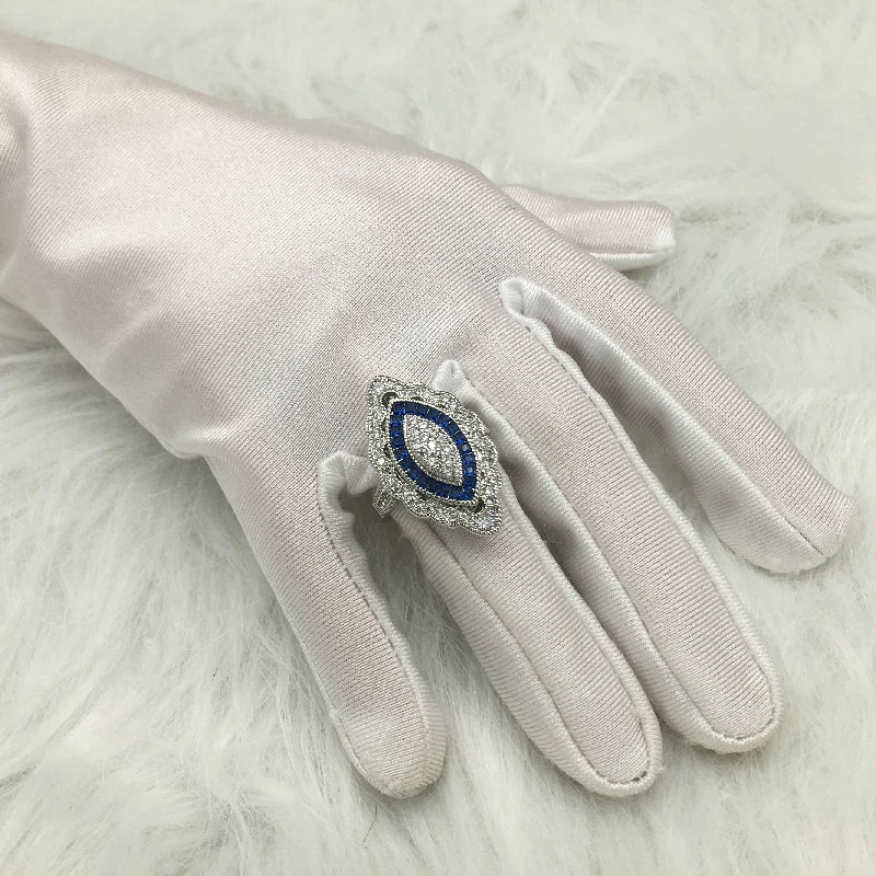 Vintage 925 Sterling Silver Rings with Sapphire Zircon | Women’s Wedding & Engagement Jewelry