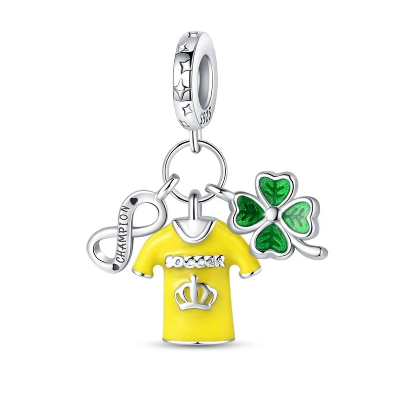 925 Sterling Silver Soccer Trophy Jersey Charm Beads – Fits 3mm Bracelets DIY Jewelry