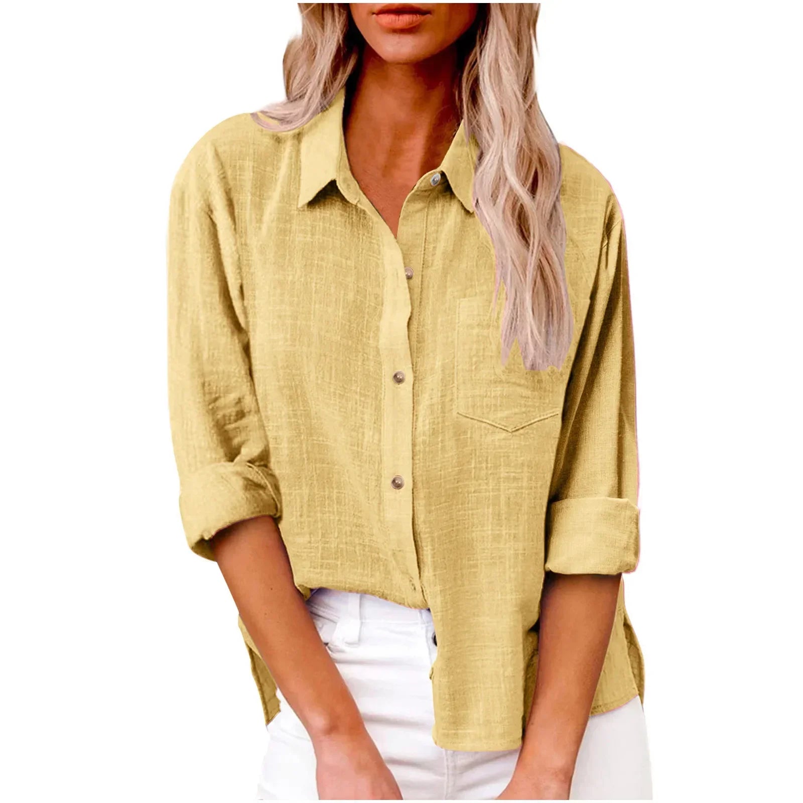 Cotton Linen Long Sleeve Women’s Shirt – Solid Elegant Casual T-Shirt 👚🌿