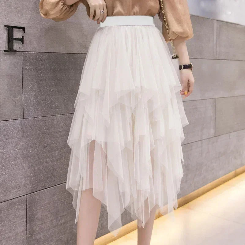 Women’s Summer Tutu Skirt – Harajuku High Waist Tulle Mesh Midi Faldas 👗✨